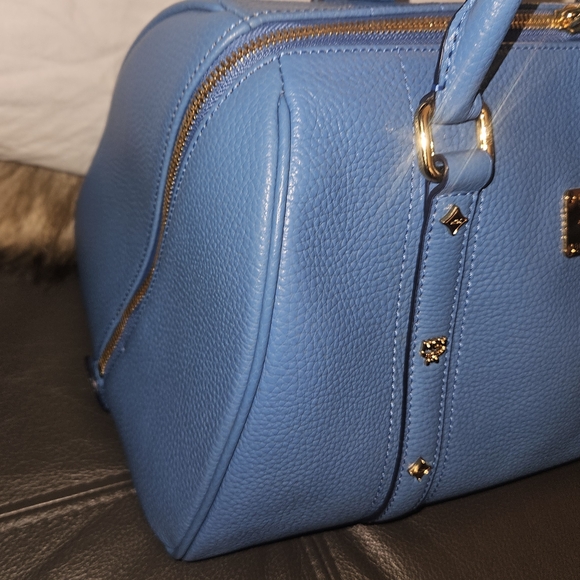 MCM Sky Blue Leather Boston Bag - Picture 2 of 7
